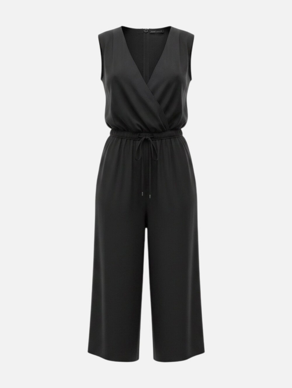 EILEEN FISHER Jumpsuit S Tencel Viscose Crepe Surplice Cinched Waist Crop Black - Picture 2 of 10